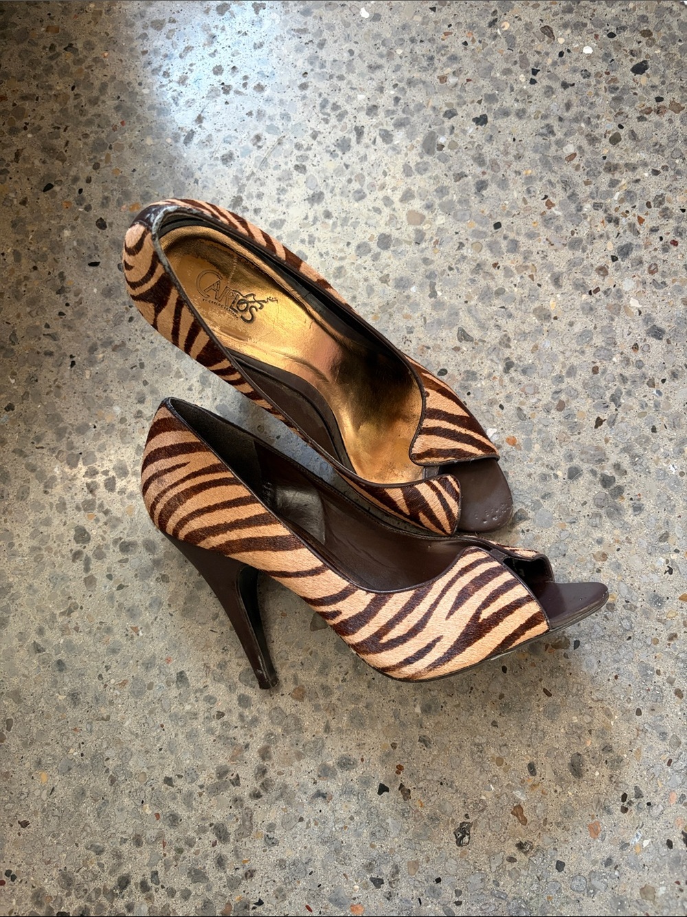 Carlos Santana Zebra-Print Peep Toe Heels